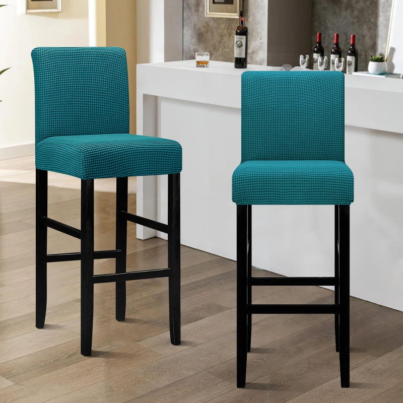 Lellen Bar Stool Covers Set of 2,Stretch Washable Bar Stool Seat Covers,Removable Bar Chair Covers with Backs,Counter Height Bar Stool Chair Covers for Kitchen Dining Room Cafeï¼ˆPeacock Blueï¼‰ - Image 2